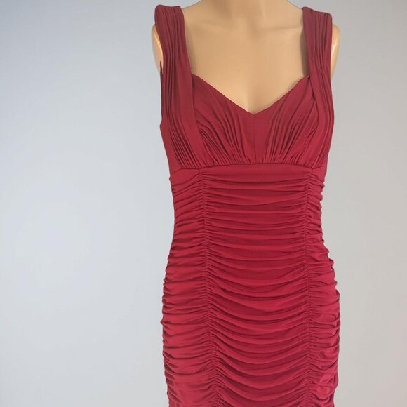 Red Sleeveless Ruched Calvin Klein Dress Size 4 - Picture 1 of 5